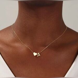 NWT Gold Heart Initial Necklace, 18K Real Gold Plated Heart Initial A-Z